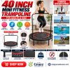 40" Foldable Mini Fitness Trampoline with Adjustable Handle – Indoor/Outdoor Rebounder | 300 lbs Capacity, Red & Black