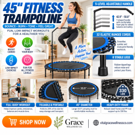 45" Foldable Fitness Trampoline with Adjustable Handle – Indoor Mini Rebounder for Cardio & Full-Body Workouts | 330 lbs Capacity, Blue