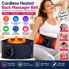Cordless Heated Back Massager Belt – Air Compression, Vibration Massage & 6 Heat Settings