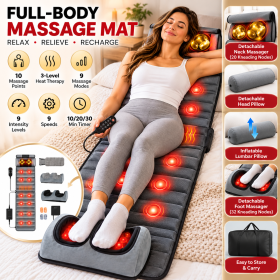Advanced Full-Body Electric Massage Mat with Neck & Foot Massager, Lumbar Pillow & Timer