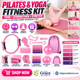 14-Piece Pilates & Yoga Kit – Ring, Ball, Resistance Bands & Accessories | Full-Body Home Workout Set, Pink