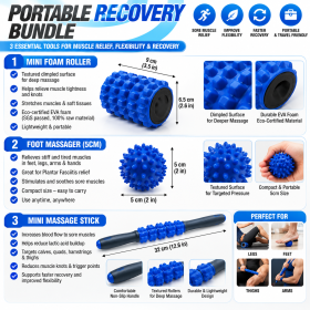 3-Piece Portable Muscle Recovery Bundle – Mini Foam Roller, Foot Massage Ball & Massage Stick