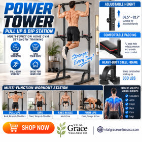 Adjustable Power Tower Dip & Pull-Up Station – Multi-Function Home Gym Strength Trainer | 330 lbs Capacity