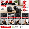 15 lb Rubber-Coated Hex Dumbbells – Non-Slip Grip, Anti-Roll Design | 30 lb Pair, Black