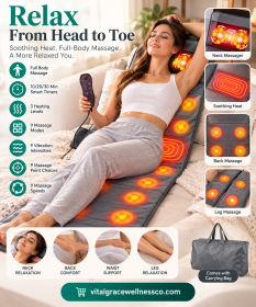 ZenRelax Full-Body Massage Mat with Heat – Shiatsu Neck Massager, 9 Vibration Modes & Smart Timer