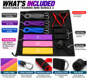 Maji Sports Resistance & Cardio Workout Bundle – Jump Rope, 6 Resistance Bands & Carry Bag