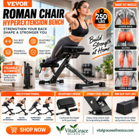 VEVOR Adjustable Roman Chair Hyperextension Bench – Foldable Back Extension & Core Workout Machine | 250 lbs Capacity, Home Gym Equipment