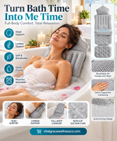 Luxury Full-Body Bath Pillow with Lumbar Support – 4D Honeycomb Mesh, Non-Slip & Quick-Drying