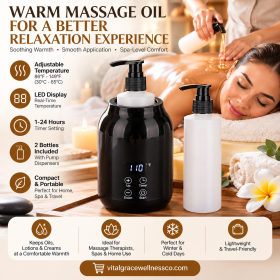 Professional Massage Oil Warmer with LED Display – Adjustable Temperature, 2 Bottles & Pump Dispensers