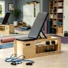 Home Gym Wooden Workout Bench: Adjustable Incline Weight Bench with Dumbbell Rack and Built-in Resistance Bands