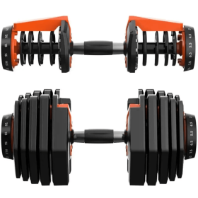 Adjustable Dumbbell with Weight Selector—Compact Strength Training Equipment for Home Gym | Black & Orange