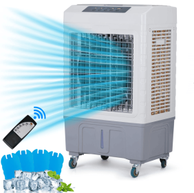 US Standard 710LR Electric Fan (110V/150W,40L capacity), featuring remote control, LCD display, four ice crystals, casters