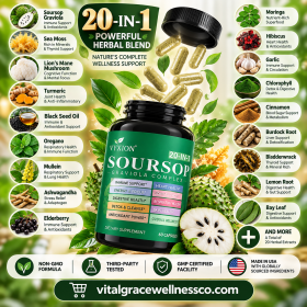 Soursop Graviola 20-in-1 Herbal Supplement with Sea Moss, Lion’s Mane, Turmeric, Black Seed Oil & Oregano – Daily Wellness & Immune Support (Option: 1 PCS)