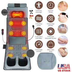 Full Body Massage Mat with Heat, Shiatsu Neck & Foot Massage, Lumbar Support & Carry Bag (Option: Grey Flannel)