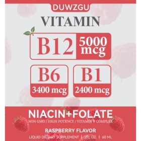 DUWZGU High-Potency Vitamin B Complex Liquid – B12, B6, B1, Niacin + Folate | Raspberry Flavor (Option: B12 Drops-1PCS)