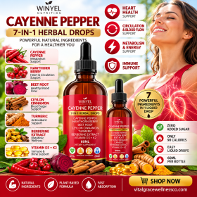 WINYEL Cayenne Pepper 7-in-1 Herbal Drops – Heart, Circulation & Metabolism Support | Hawthorn, Beetroot, Turmeric, D3 + K2 | 60ml (Option: 1 PCS)