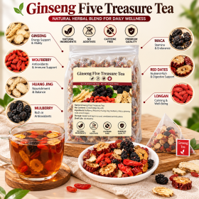 Ginseng Five Treasure Herbal Tea for Men – Maca, Goji Berry & Mulberry Blend | Daily Vitality & Wellness Support | 20 Sachets, 100g (Option: 100g-1PCS)