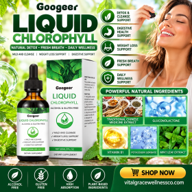 Googeer Liquid Chlorophyll Drops – Daily Wellness, Digestive & Metabolism Support | Vitamin B1 & Botanical Extracts, Alcohol & Gluten-Free, 60ml (Option: 1pc)