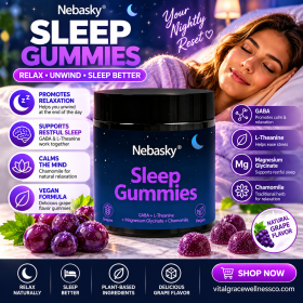 Nebasky Sleep Gummies with GABA, L-Theanine, Magnesium Glycinate & Chamomile – Relaxation & Restful Sleep Support | Vegan, Grape Flavor (Option: 60 capsules-1PC)