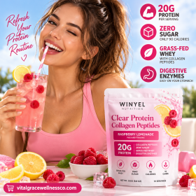 WINYEL Clear Protein & Collagen Peptides – Raspberry Lemonade | 20g Protein, Zero Added Sugar, Grass-Fed Whey | 250g (Option: 1 PCS)