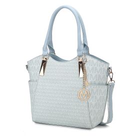 MKF Collection Devorah Signature Print Women's Tote Bag, Vegan Leather Handbag with Adjustable Crossbody Strap (Color: Light Blue)
