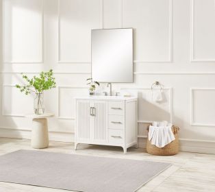 36 inch solid wood pre-assembly bathroom vanity with power station box (Color: White)